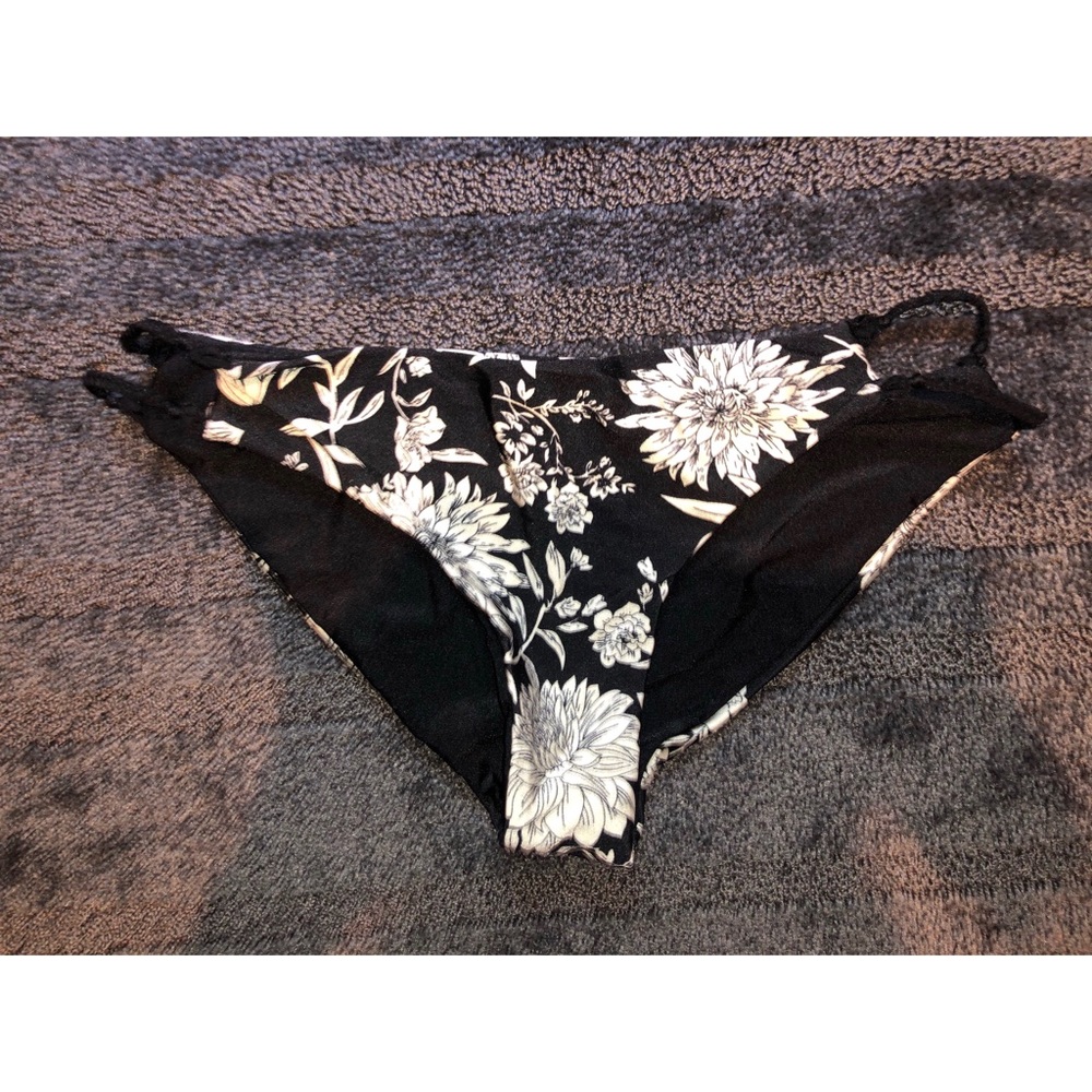 Black and White Floral Bikini Bottom